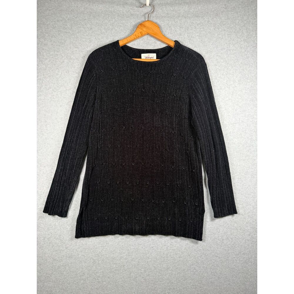 Vintage Worthington Black Ribbed Beaded Sweater Women's Medium 3927